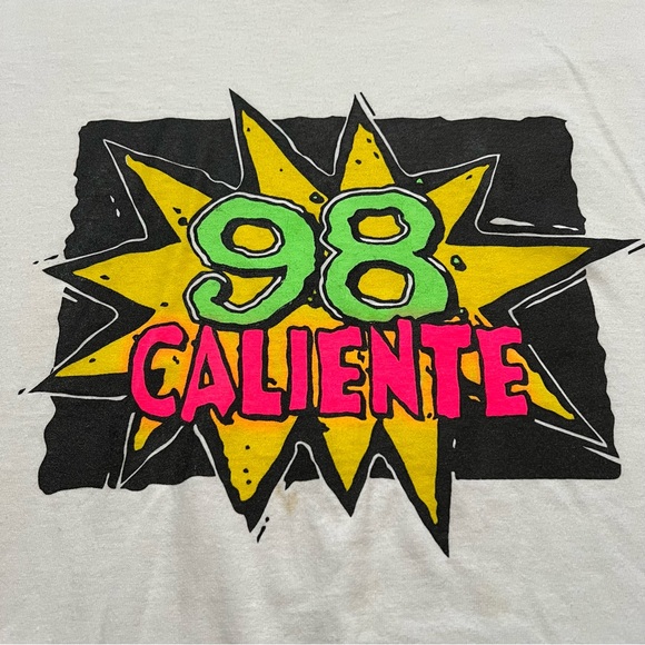 Vintage 90s Miami Radio Station Latin “98 Caliente” White T Shirt Size L 21X29 - Picture 3 of 9
